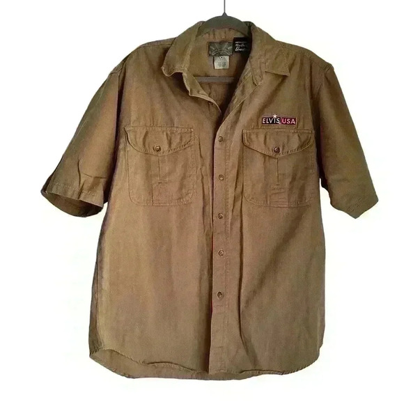 Rare VTG Elvis USA Elvis Presley Exclusively Graceland Shirt Button Military Med - Picture 1 of 7